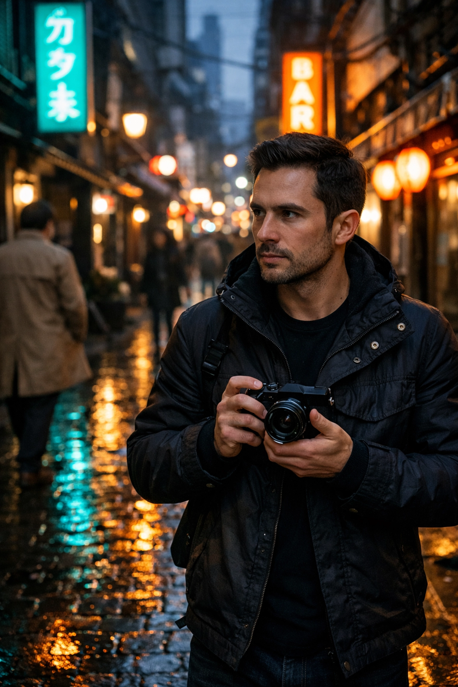 Professional using a compact body for street photography ideas and candid urban photography techniques.