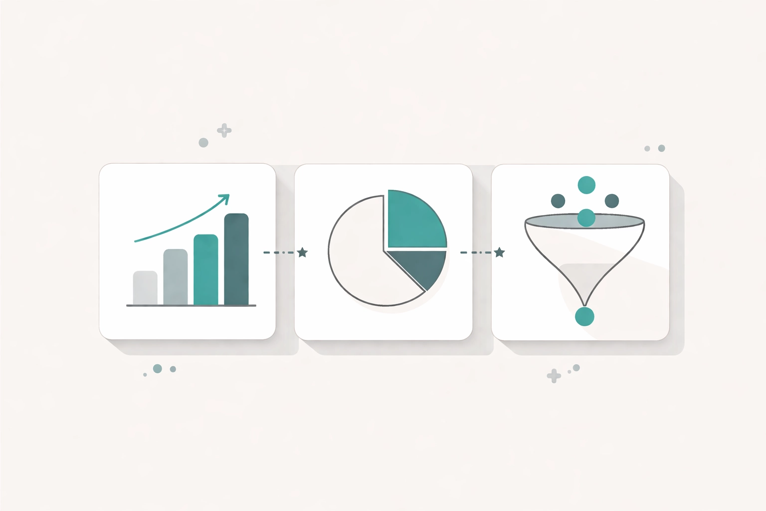 Toolkit illustration featuring bar chart, pie chart, and funnel, representing effective measurement in SEO consulting scorecards