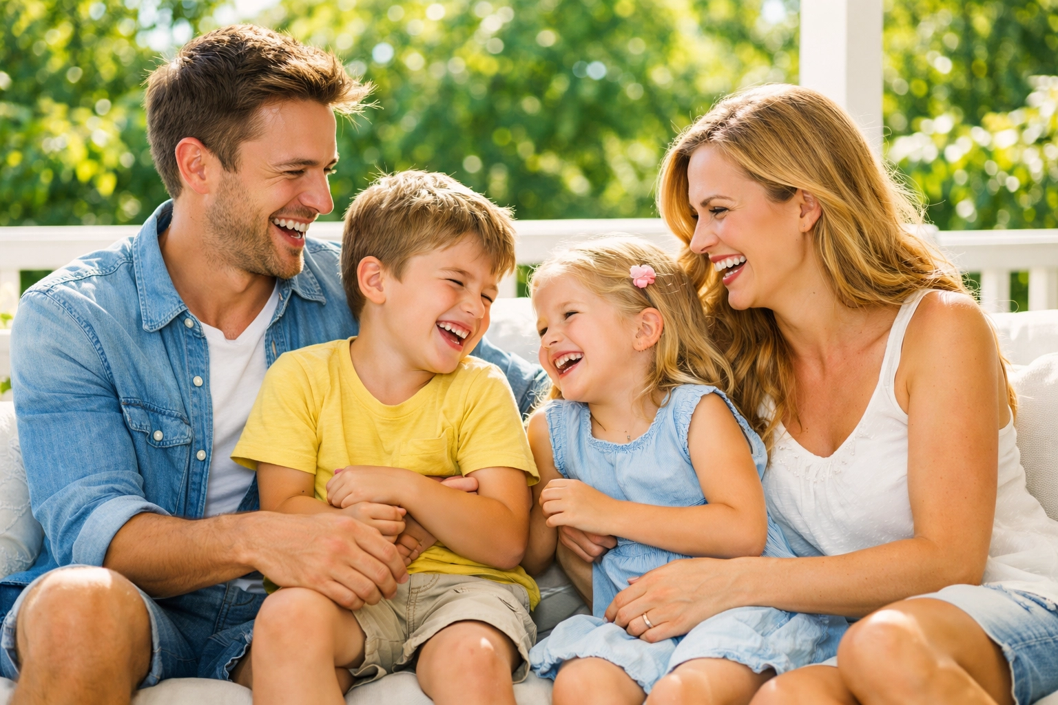 A joyful family shares a moment of connection, representing the heart's transformation in Christ.