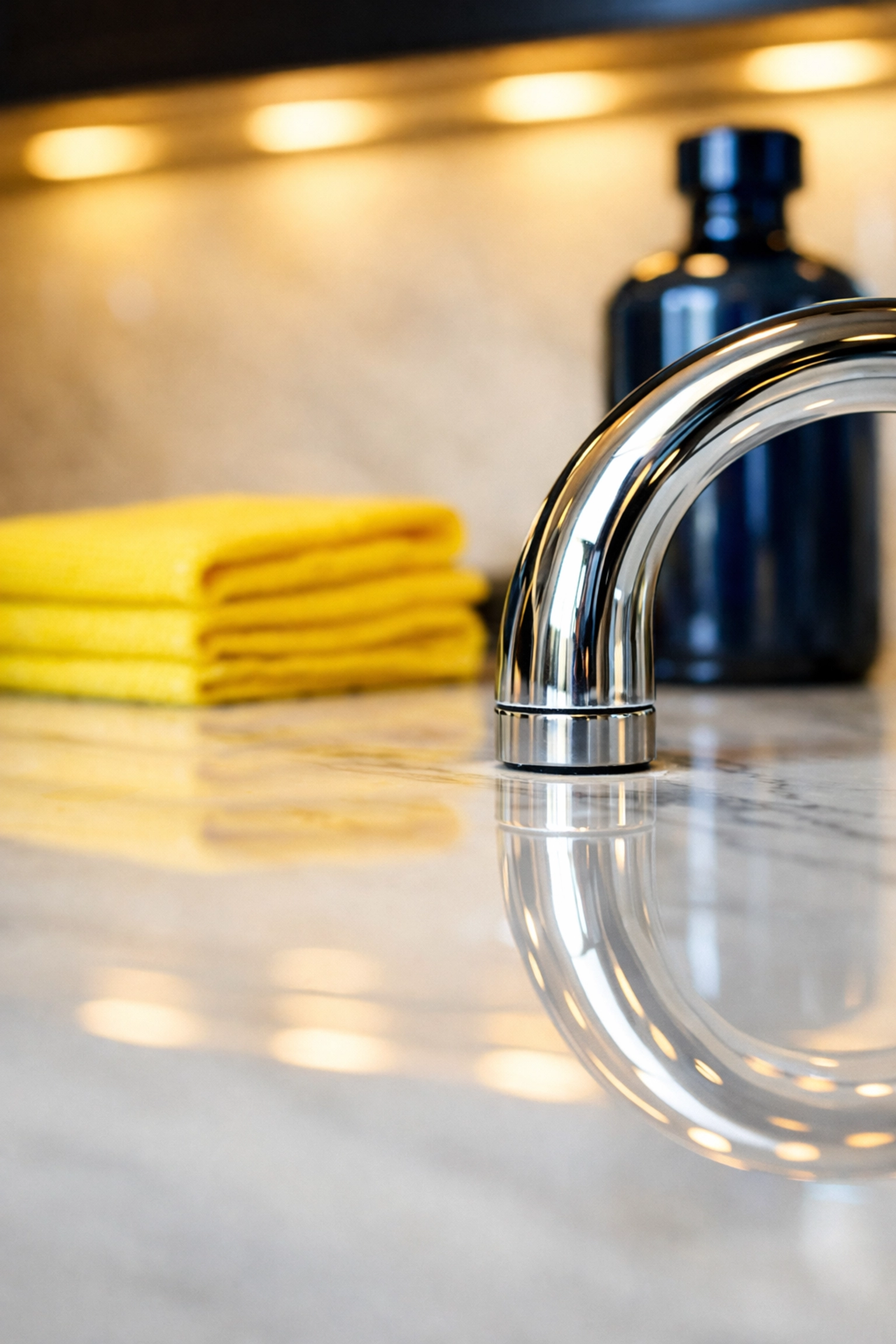 Pristine marble countertop in a luxury kitchen after a detailed residential cleaning in Medfield.