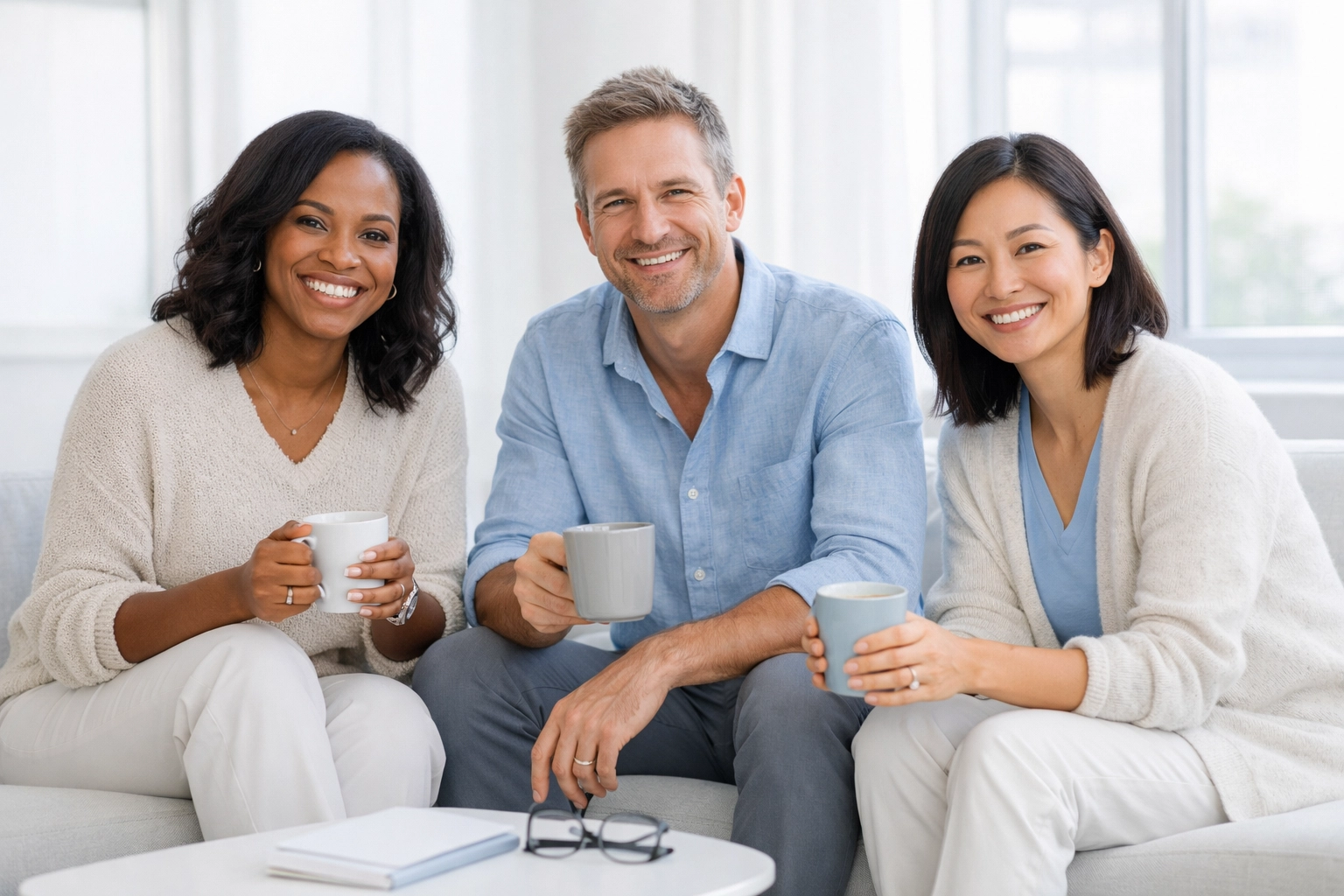 Professionnels de santé détendus partageant un café, profitant des réductions et avantages médecins.