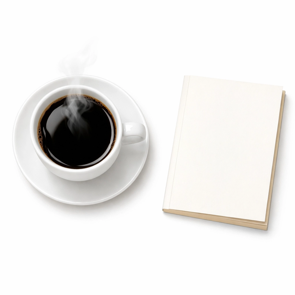 A coffee cup beside a slim paperback book, perfect for a quick morning read during a busy day.