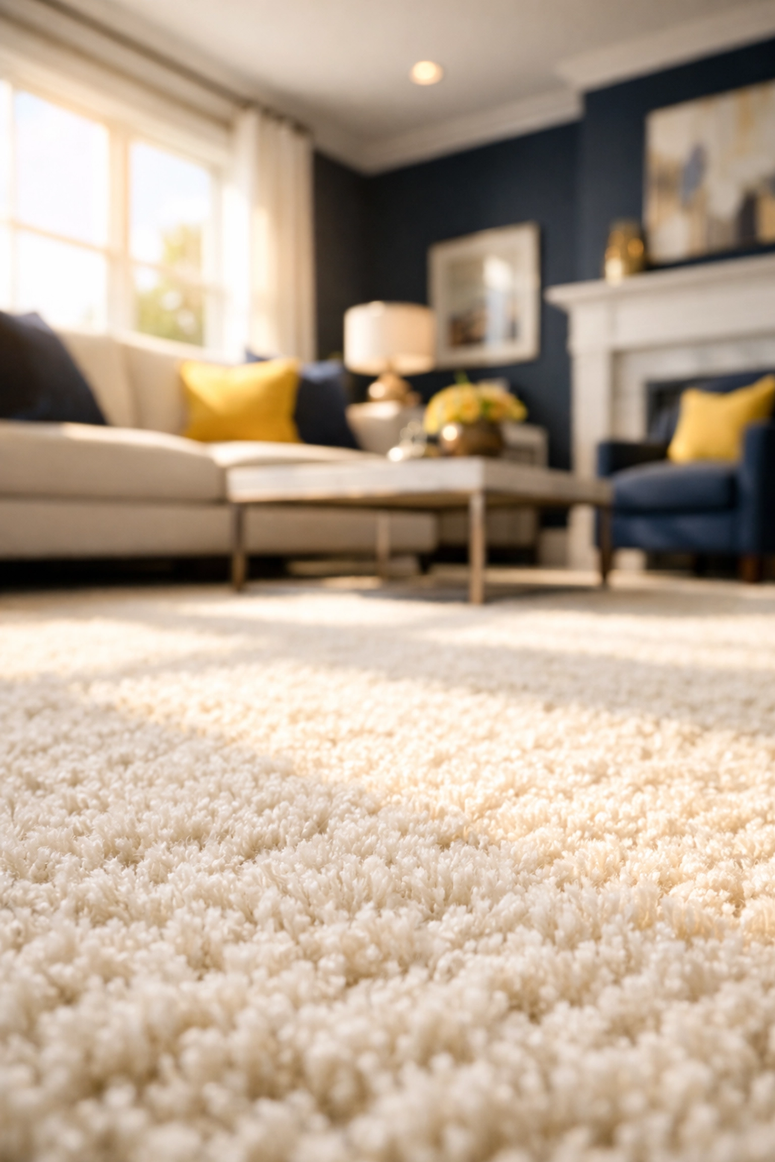 Clean, dust-free carpet fibers in a high-end Fitchburg home after professional deep cleaning services.