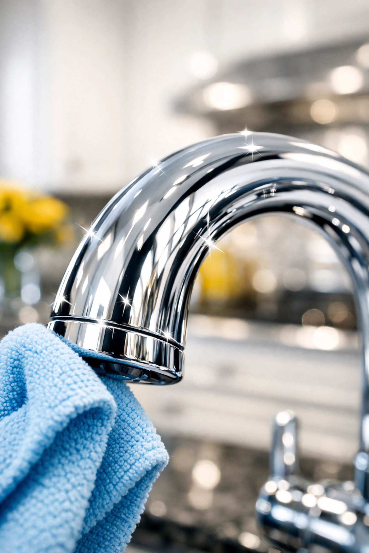 Close-up of a polished kitchen faucet showing the detail of a professional cleaning service in MA.
