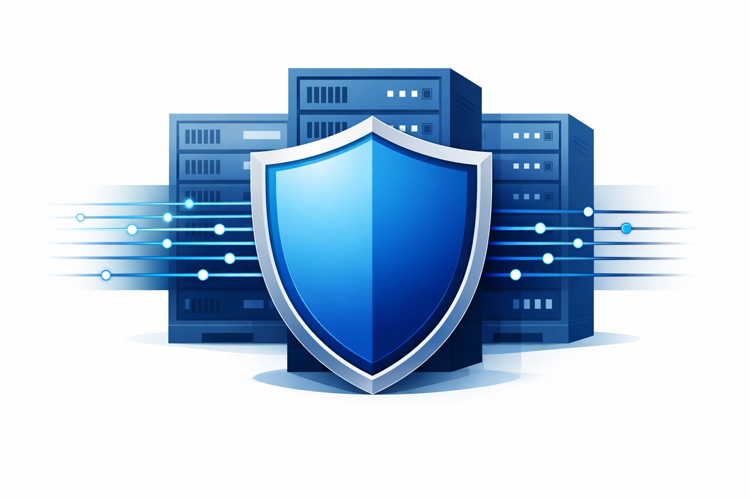 A digital shield icon protecting business server data from unauthorized AI data leakage.
