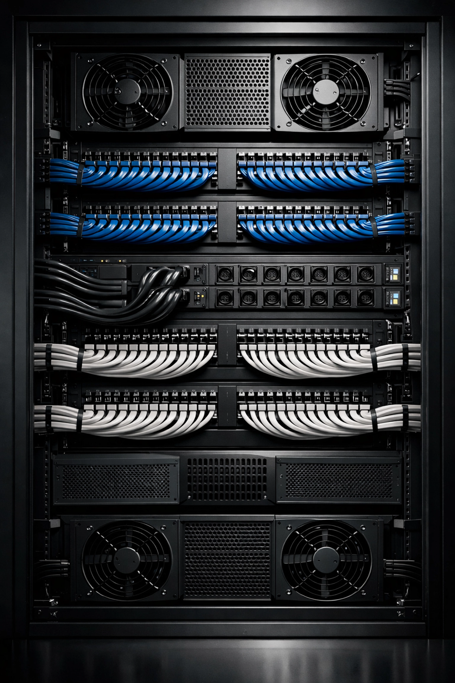 High-density IT rack with organized cabling and cooling for professional edge computing infrastructure.