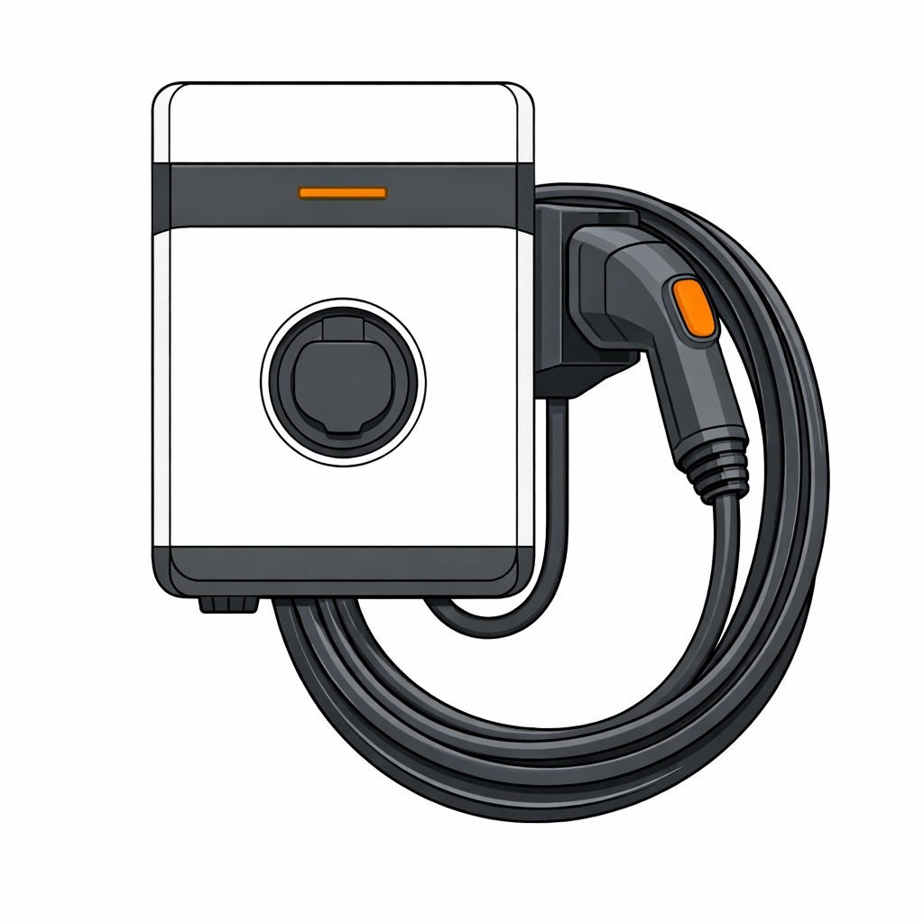 Moderne Wallbox Illustration für E-Autos als Bestandteil sicherer Elektroinstallationen.