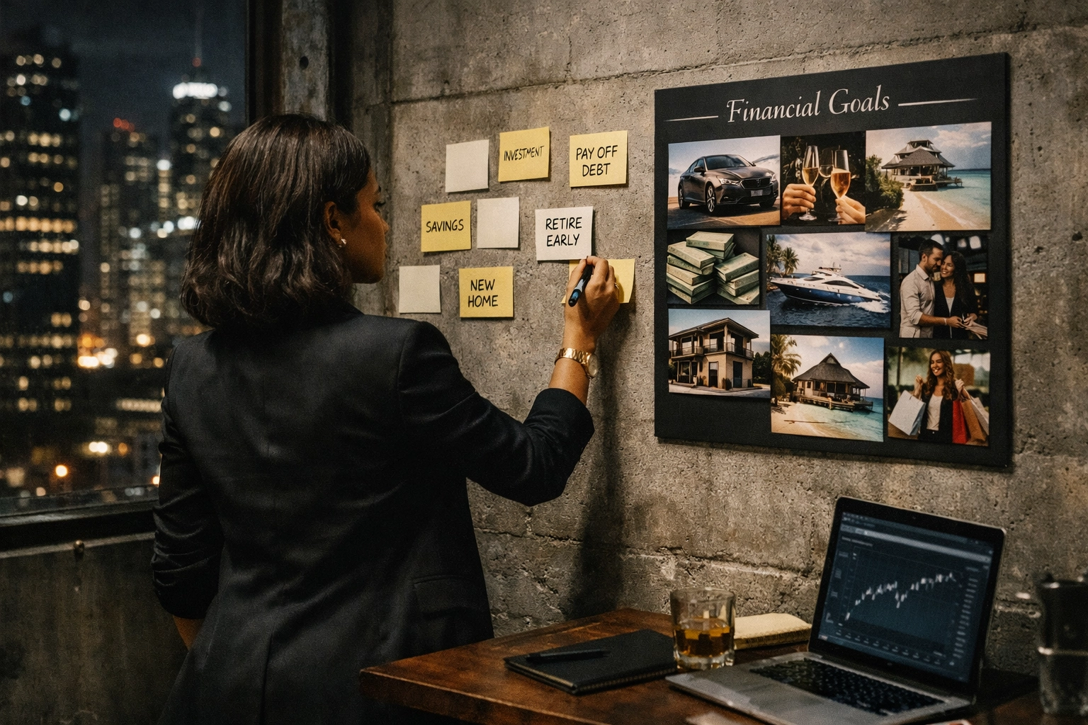 Faith-driven professional woman planning financial goals and kingdom mission vision board