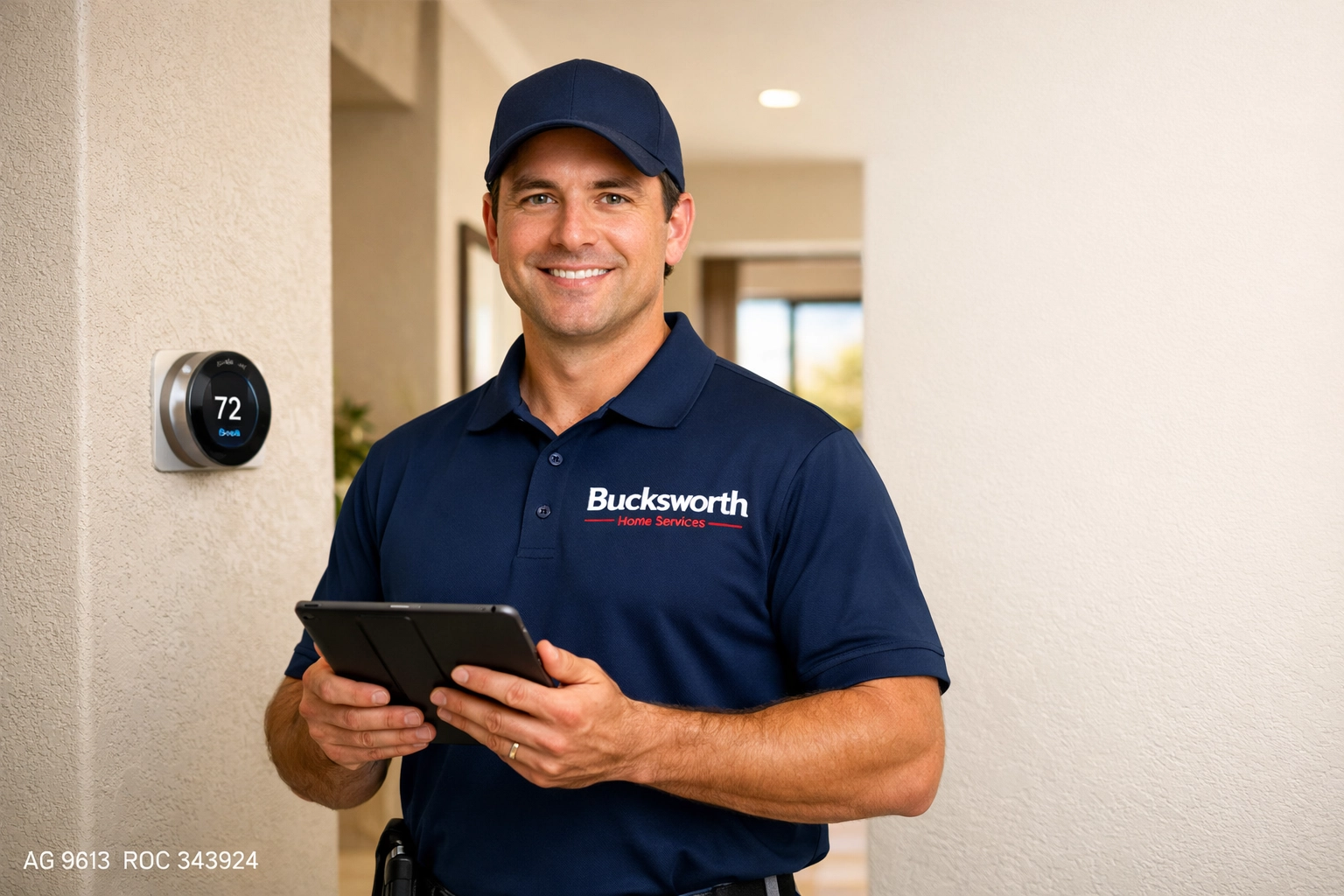 Bucksworth Home Services technician performing an HVAC ductwork efficiency assessment in a Mesa home.