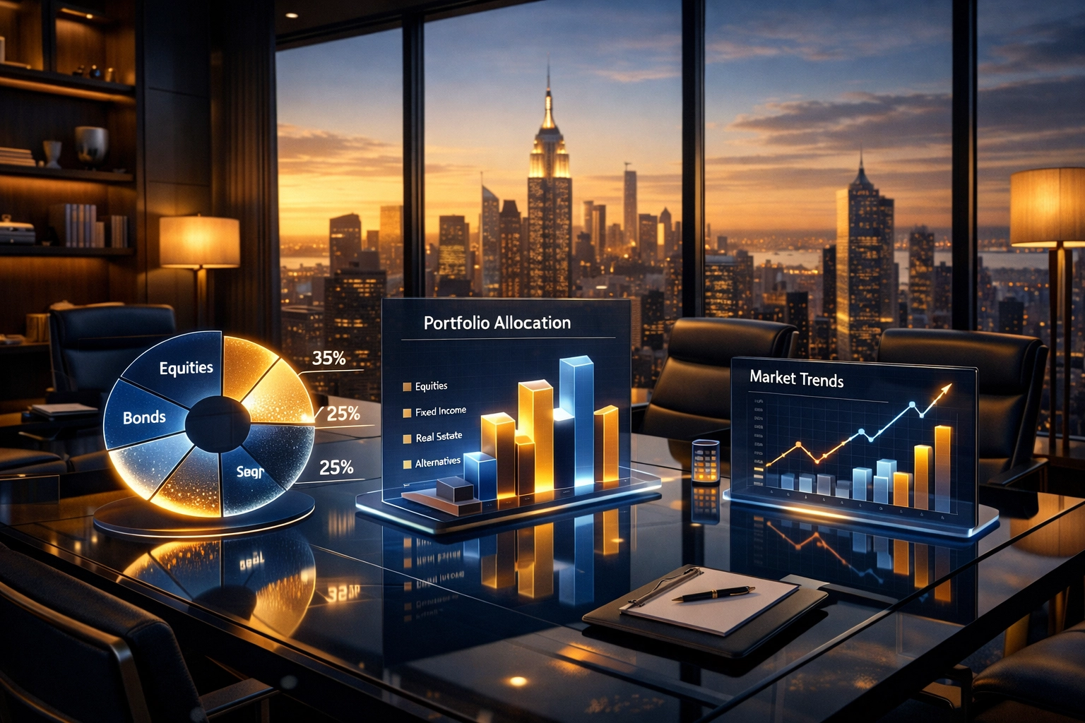 Institutional investor portfolio allocation dashboard showing alternative asset diversification strategies