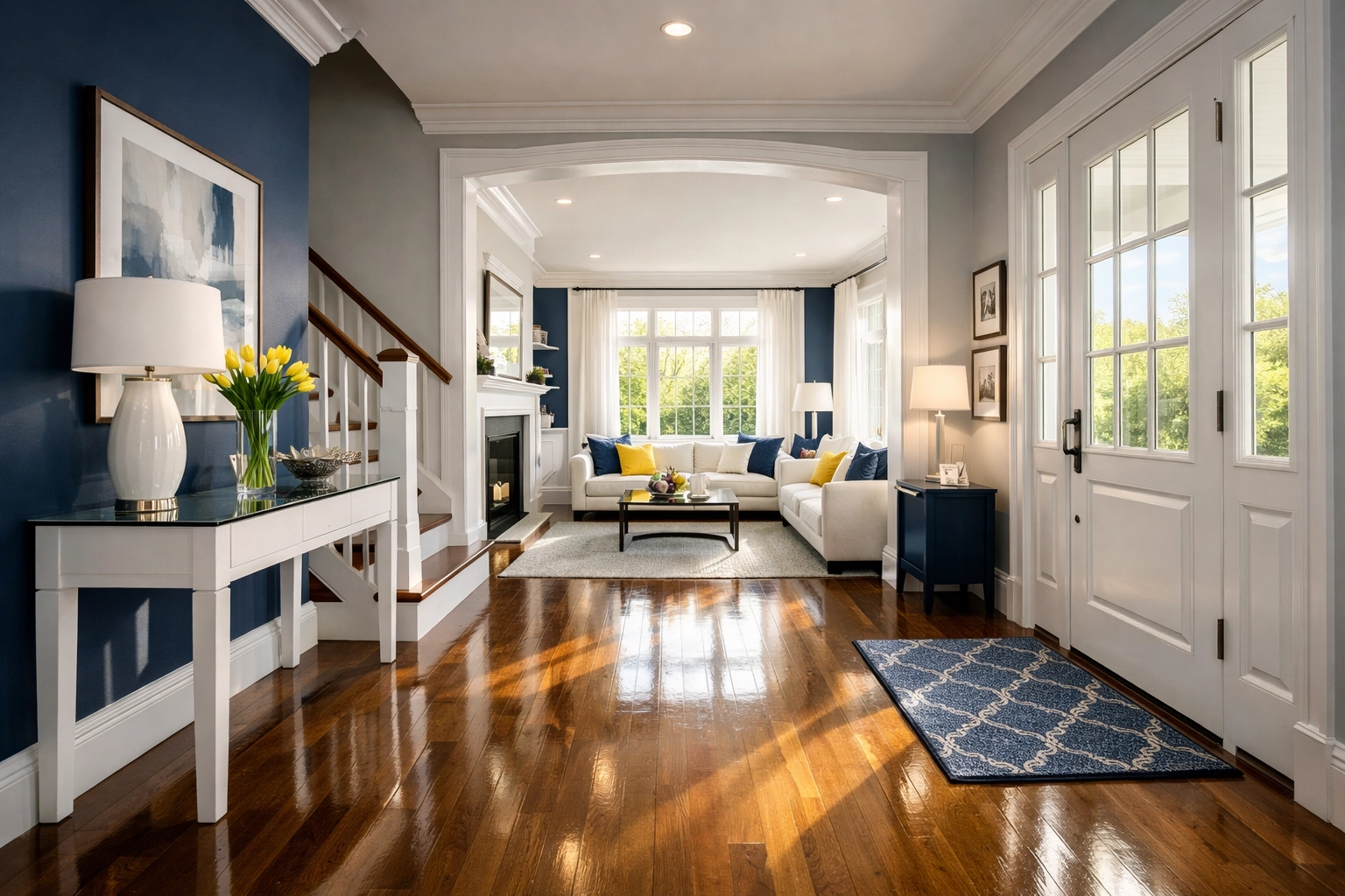 Clean luxury living room in Fitchburg MA showing professional Airbnb guest-ready standards.