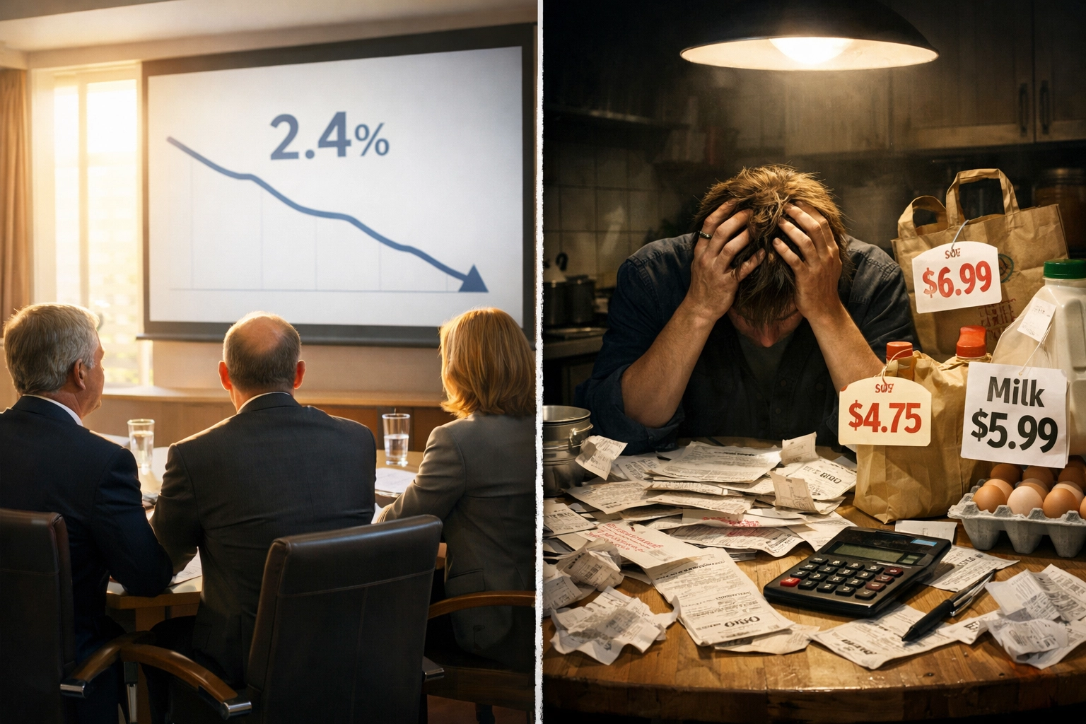 Contrast between official 2.4% inflation statistics and reality of rising household costs and bills