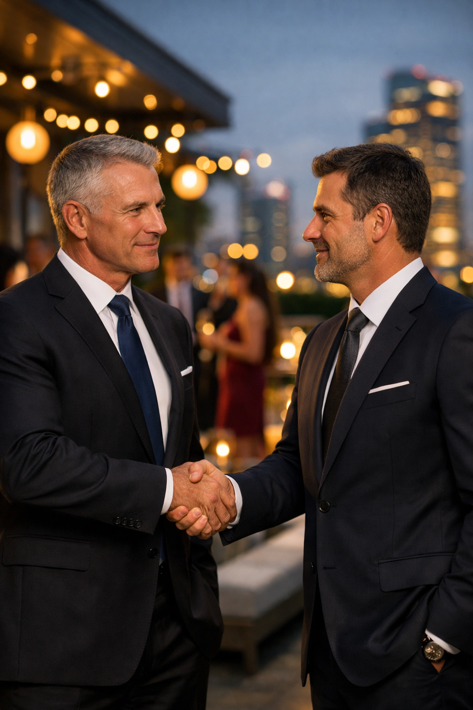 CEO Dan Kost shaking hands with a corporate executive at a professional music industry partnership gala