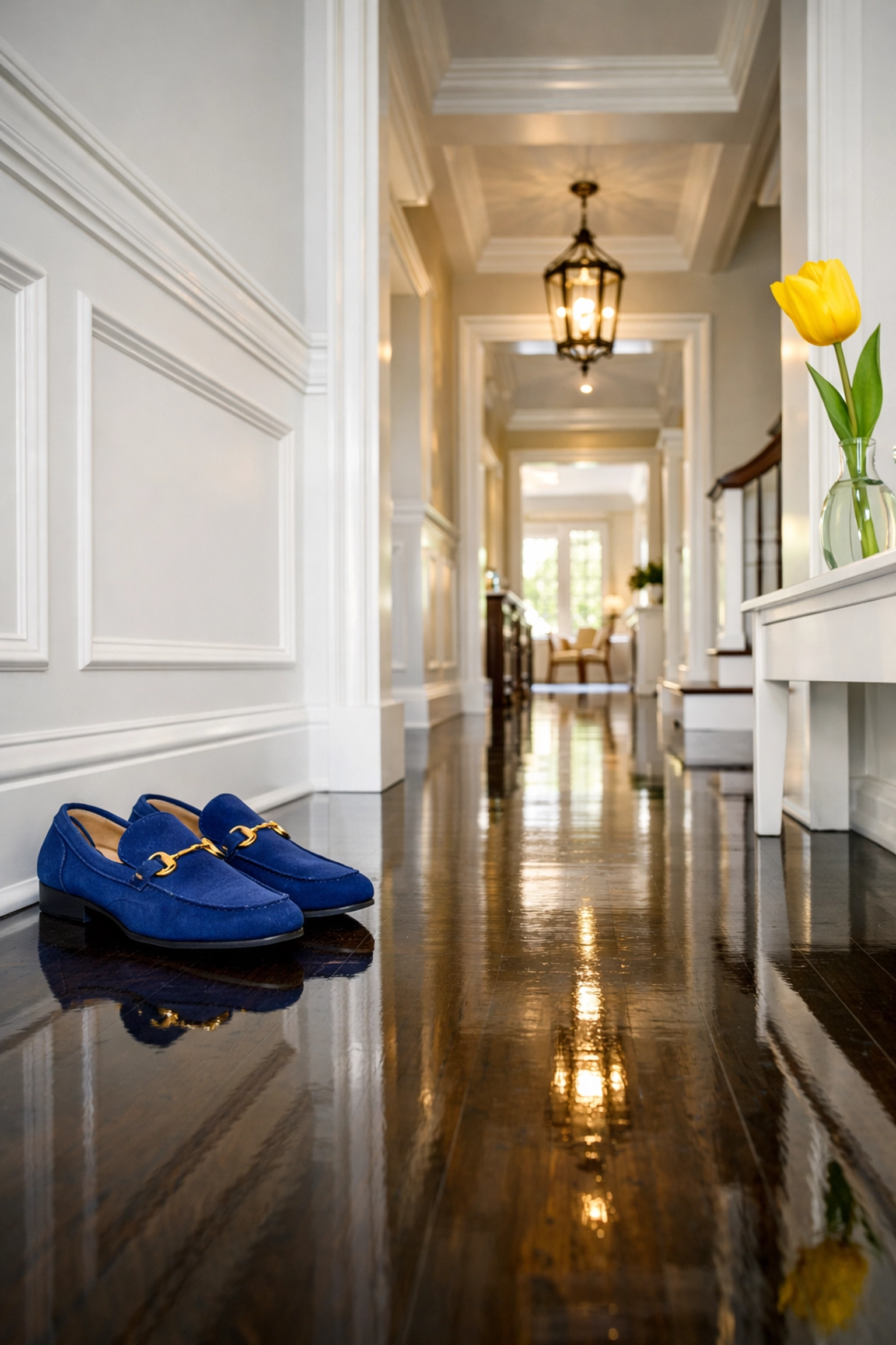 A architecture shot of a spotless home entryway showing the final results of residential cleaning MA.
