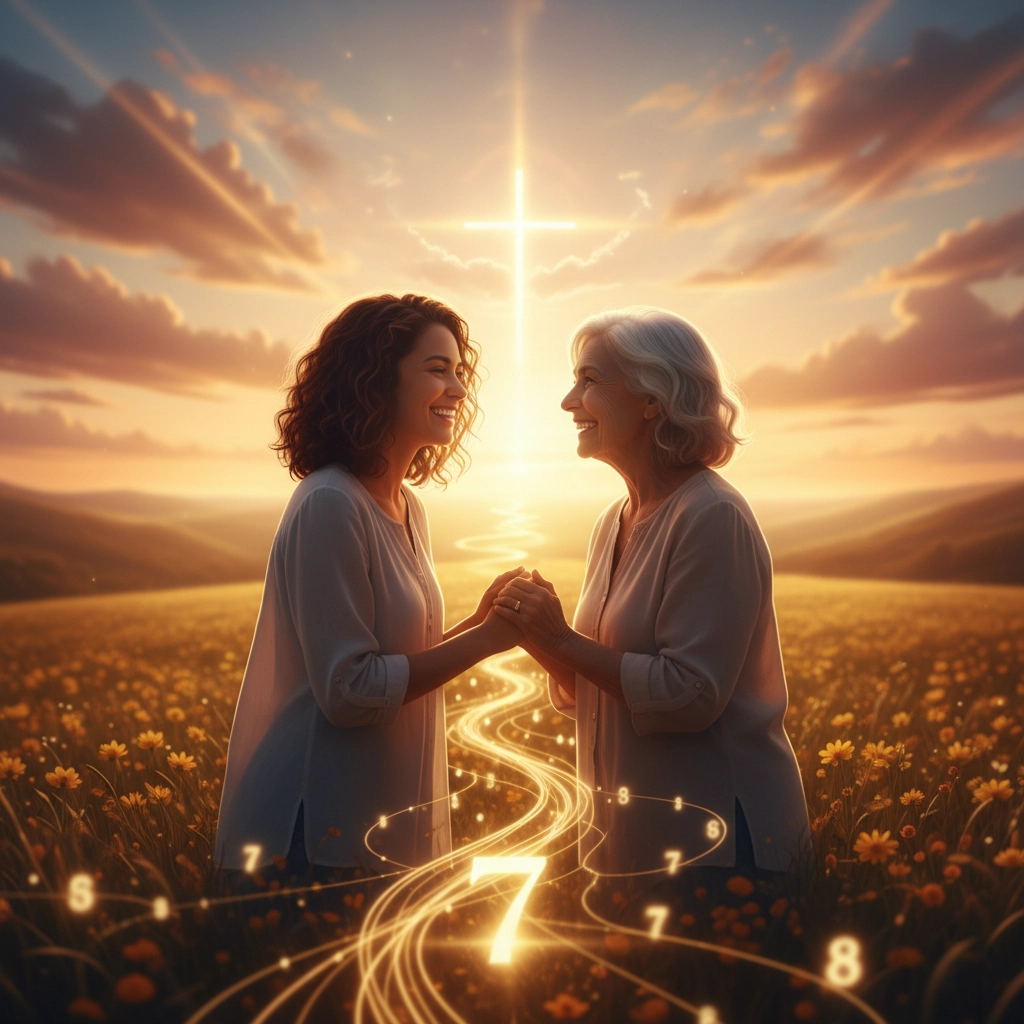 Generational women holding hands through a device to bring together in unity