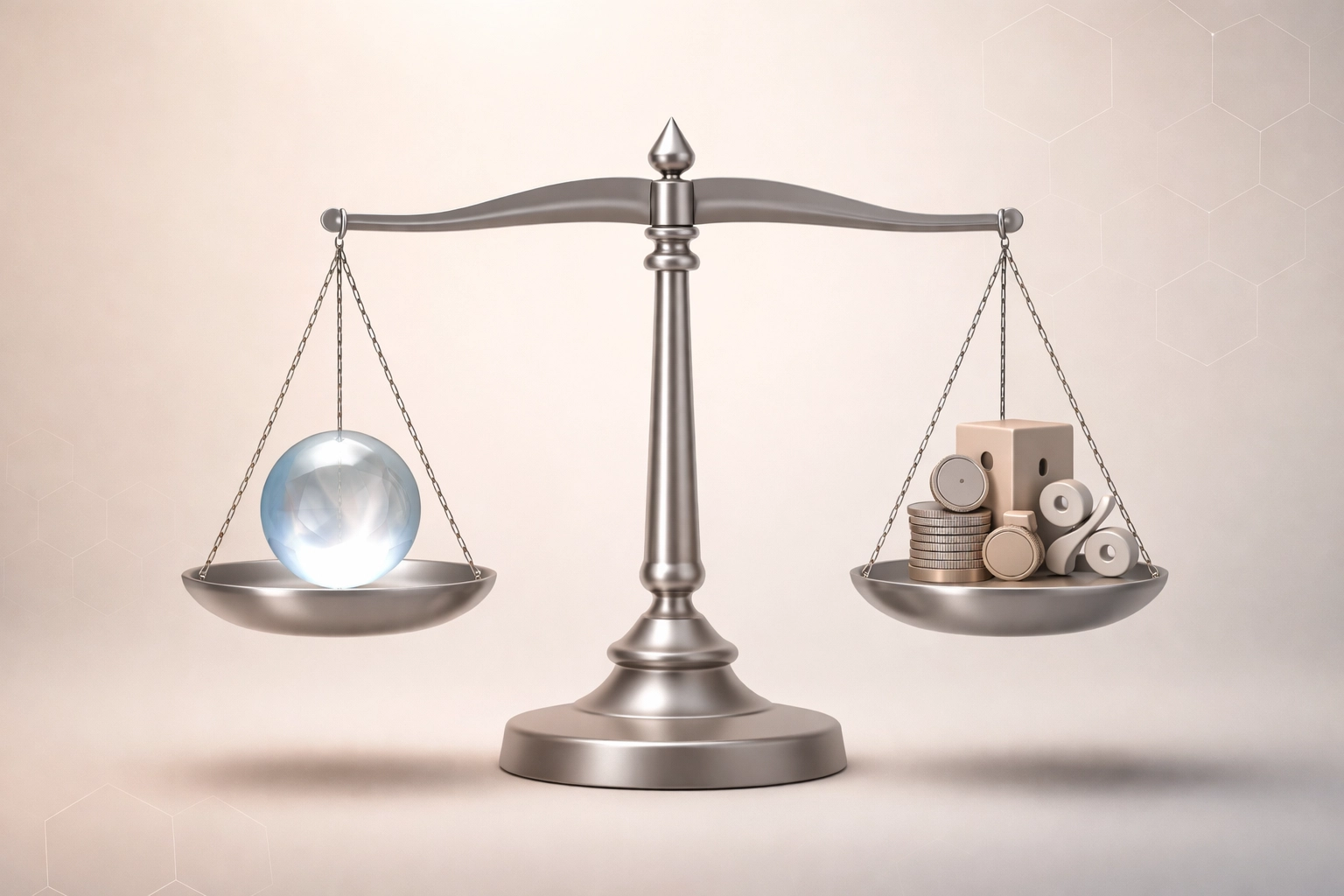 A balanced financial scale illustrating fiduciary best interests versus hidden broker-dealer conflicts.