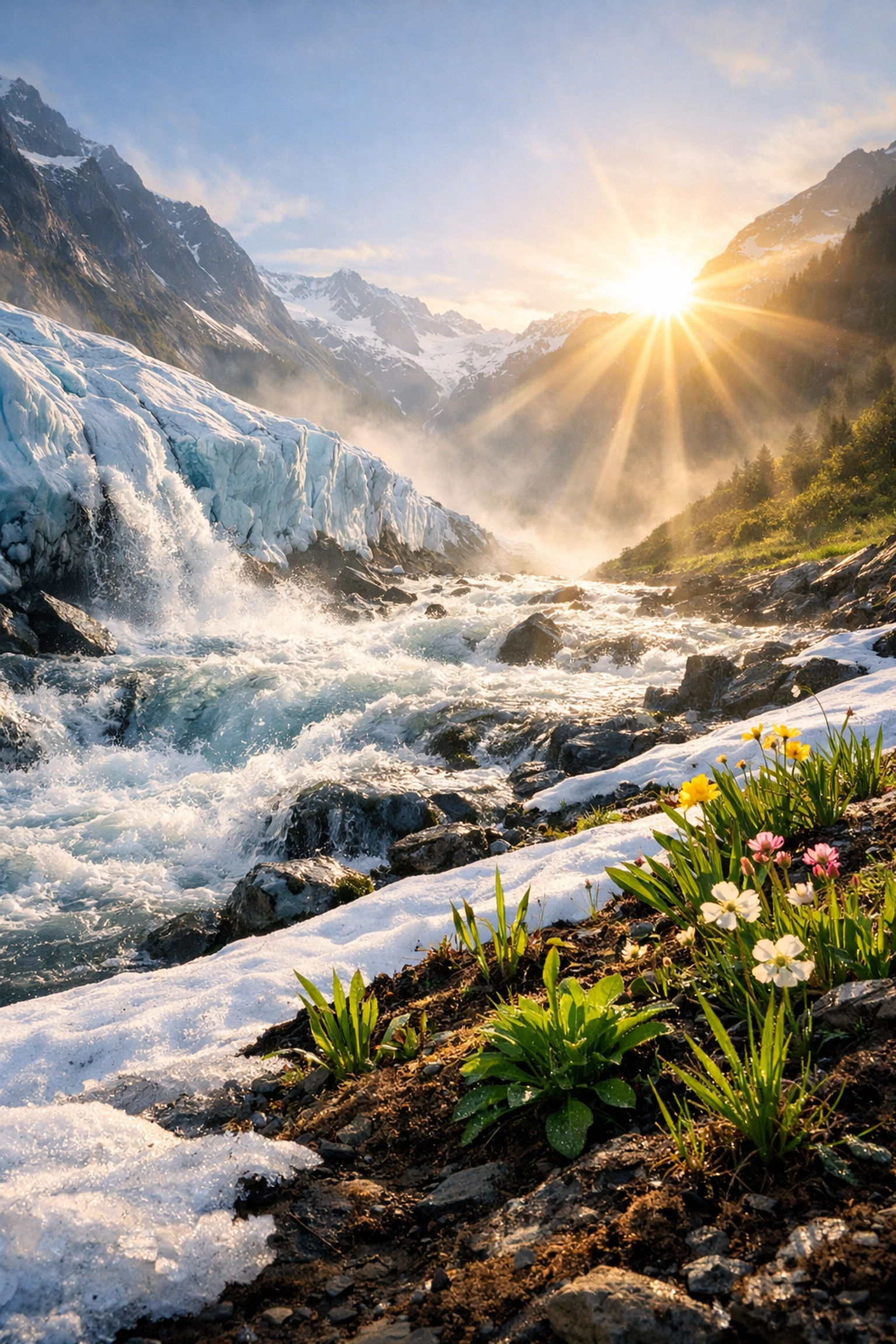 Melting glacier with new growth symbolizing the end of the Indian startup funding winter.