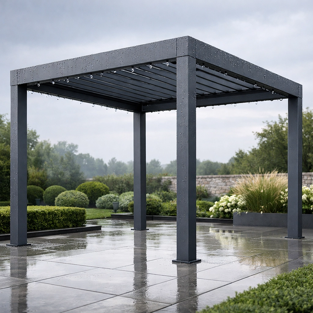 Wetterfeste Pergola in Wien aus robustem Aluminium im modernen Garten-Design.