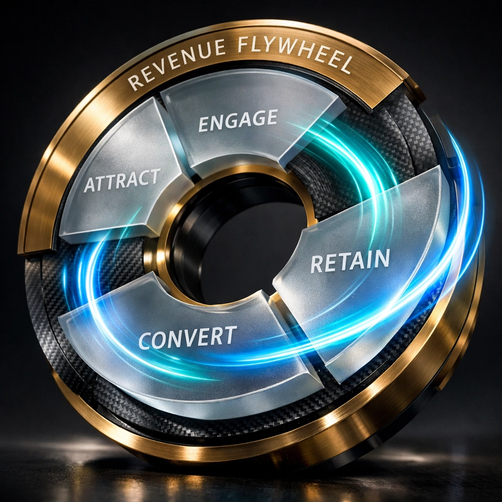 A conceptual B2B revenue flywheel illustrating the integration of sales feedback into marketing strategy.