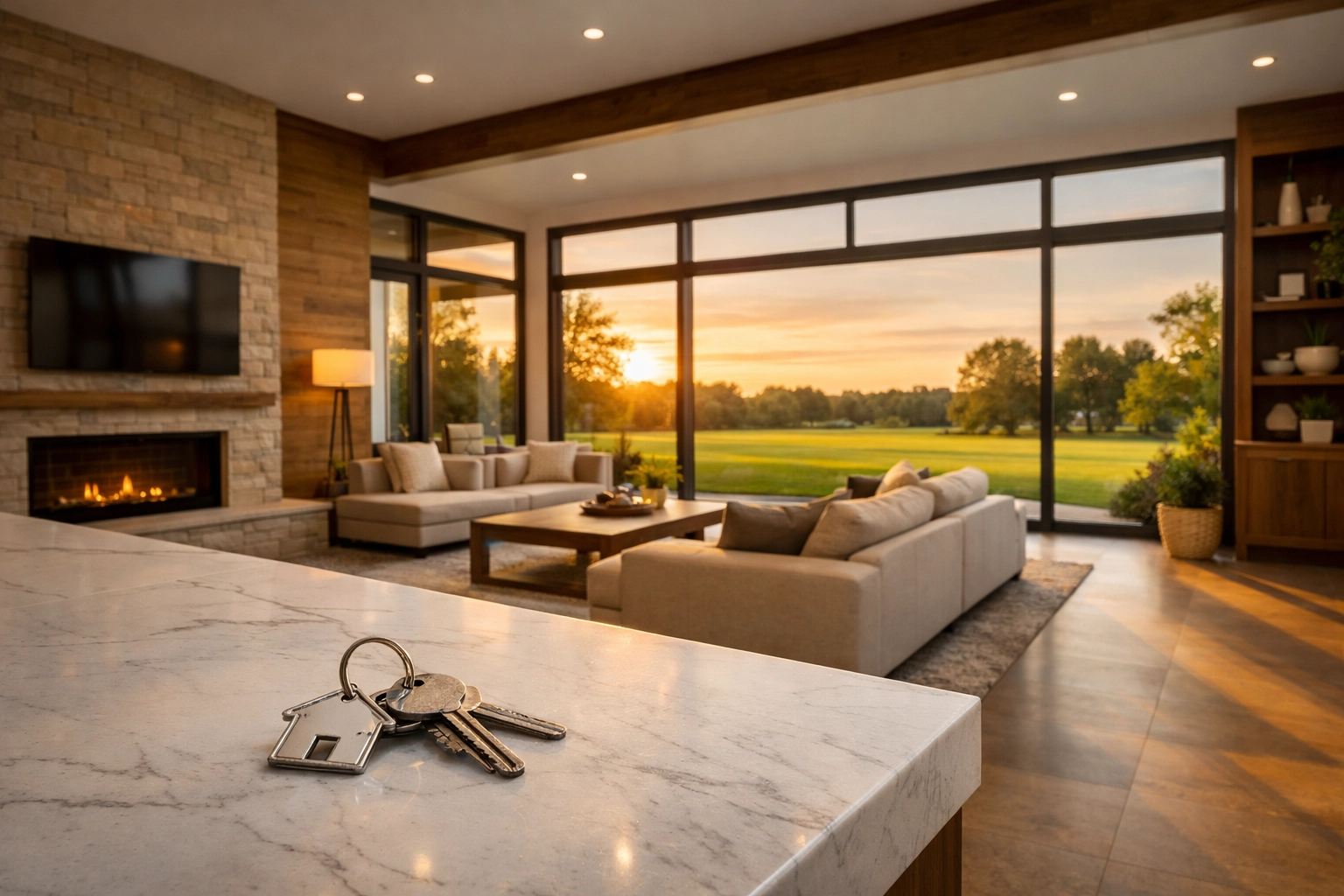 Keys on a marble island inside one of the luxury houses for sale in Huntsville AL.