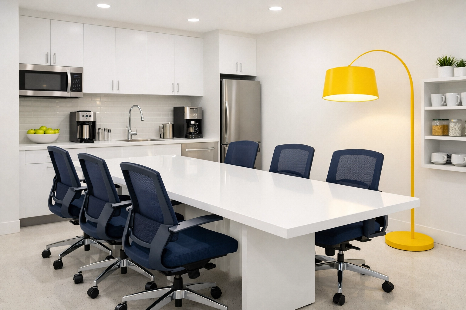 Clean and organized retail employee breakroom in Lancaster highlighting a hygienic workspace.