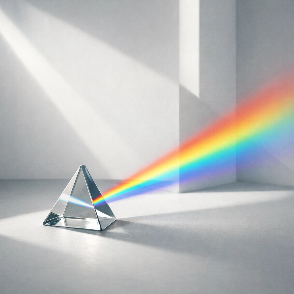 A glass prism refracting sunlight representing clarity and excellence in the administrative candidate experience.