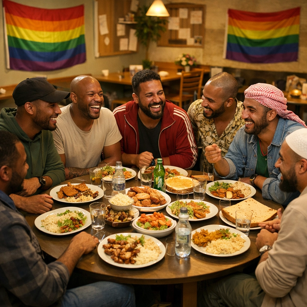 LGBTQ+ refugees from Africa and Middle East gathering at Barcelona community center