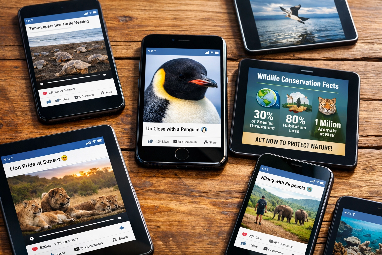 Wildlife social media content displayed across multiple devices for zoo marketing strategy