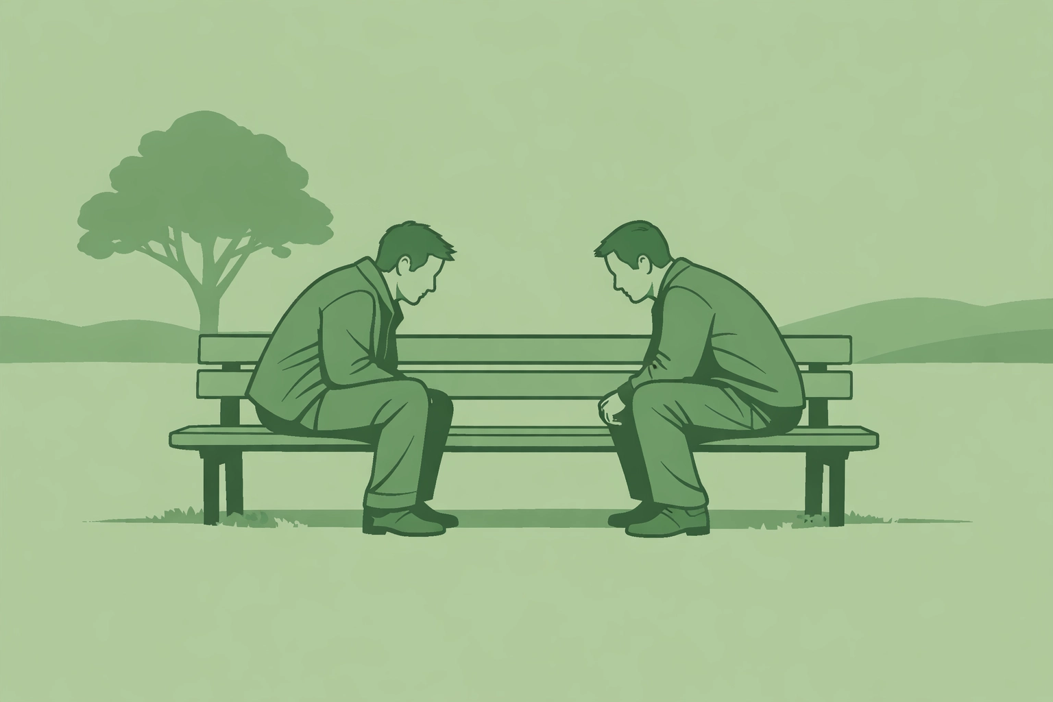 Two men on park bench moving closer - journey from fear to connection in MM romance