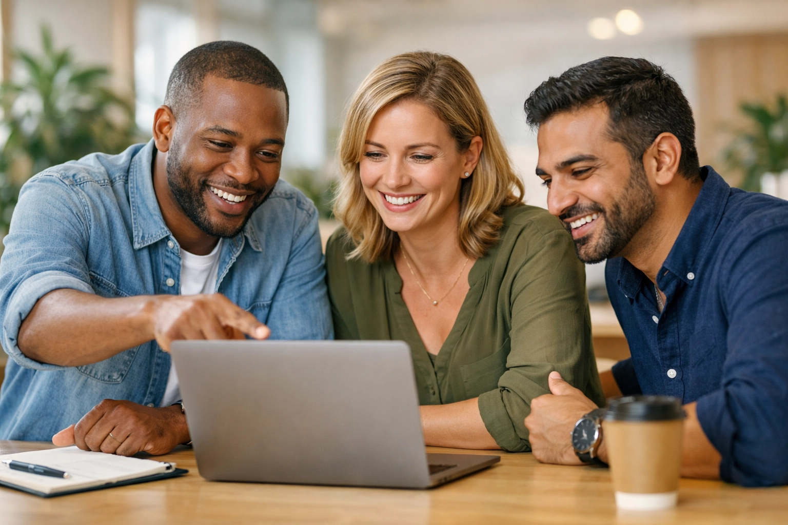 Marketing experts collaborating in a modern office on a new workflow automation strategy for small business.