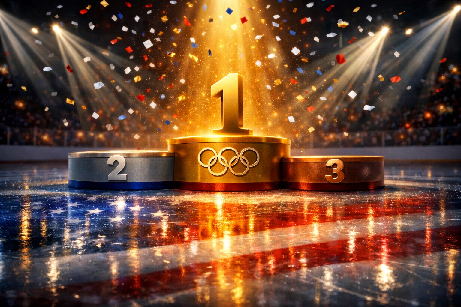 Olympic gold medal podium celebrating Team USA's historic Winter Games achievement