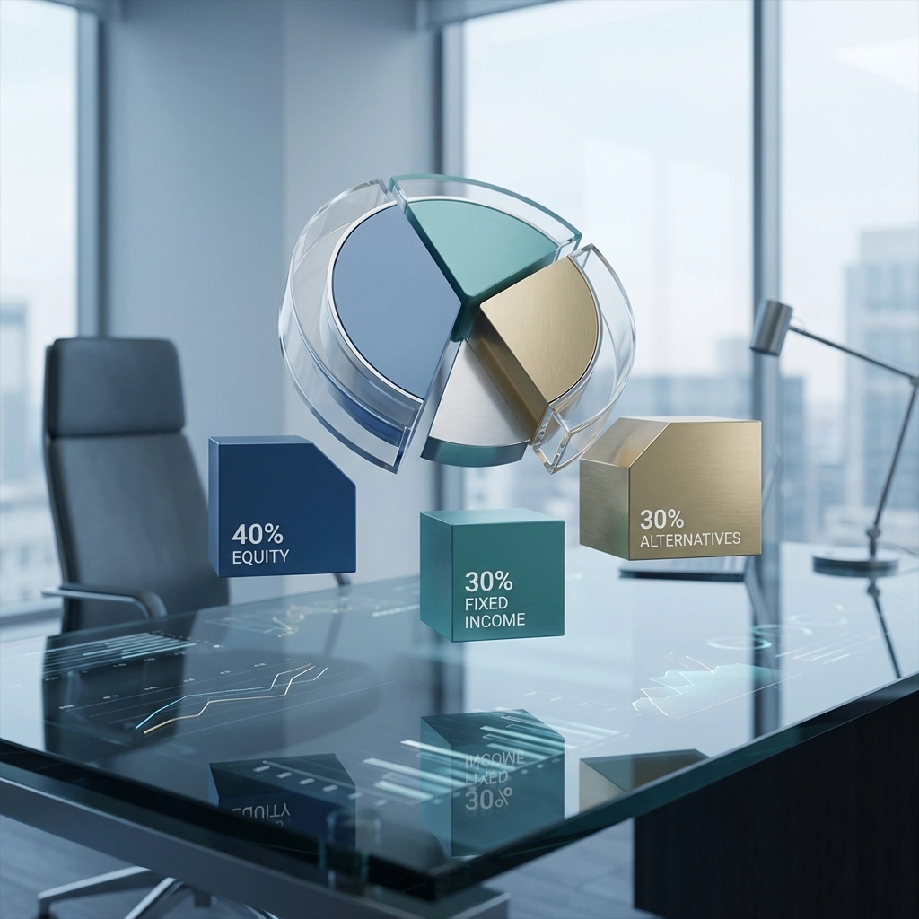 Pie chart depicting the 40/30/30 investment portfolio allocation for diversified accredited investor strategies