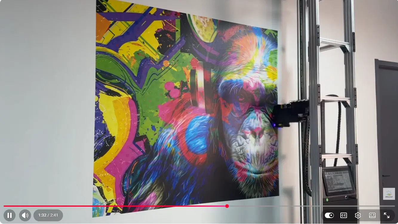 Large-format, colorful gorilla mural printed directly onto a white wall using Knoxville Wall Murals’ advanced vertical wall printer.