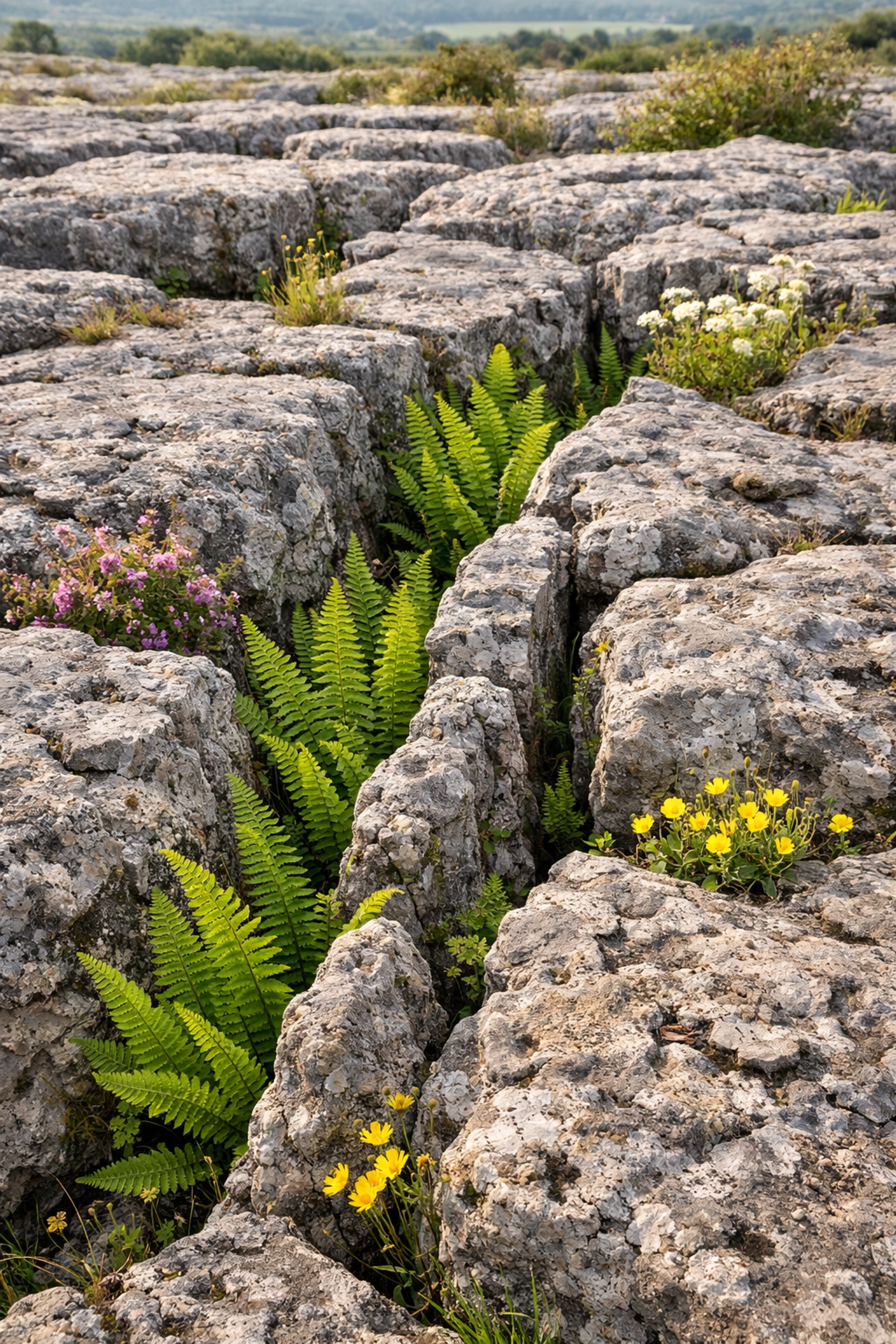 Limestone pavement with rare ferns near Arnside on hidden Lake District trail