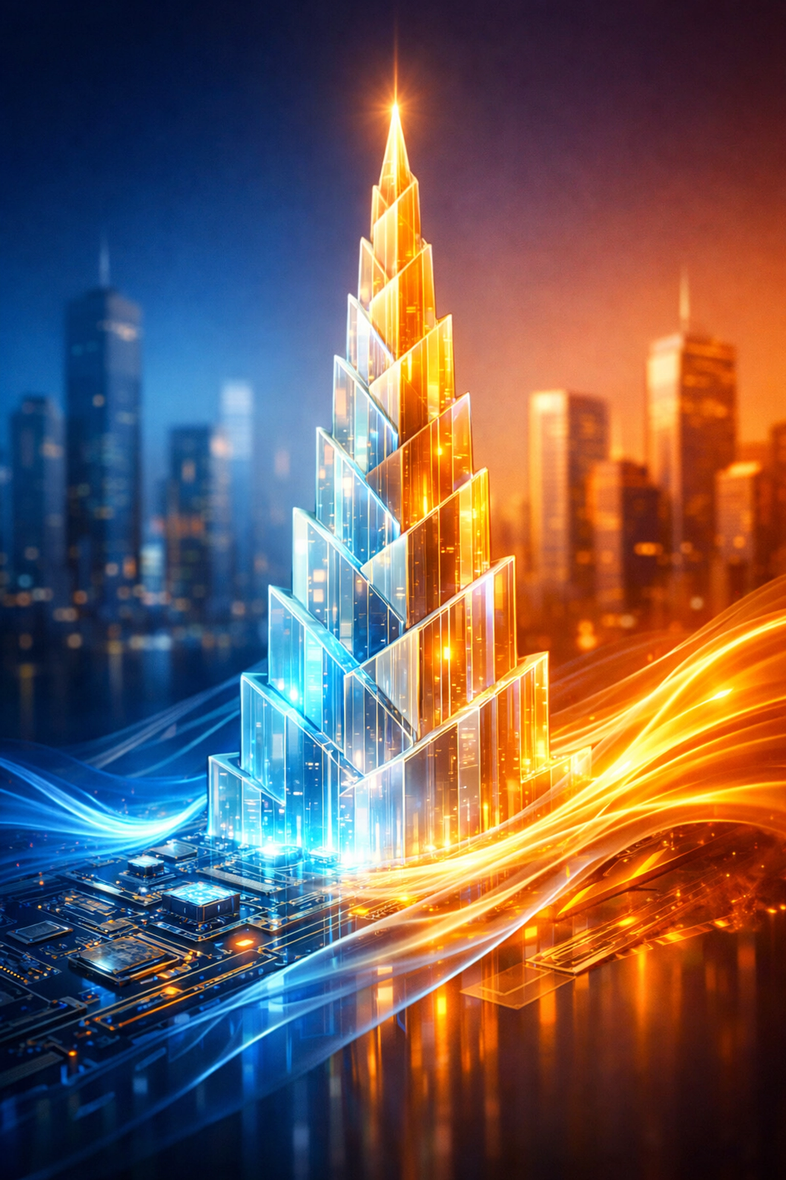 Visionary spire representing exponential growth and 1,588% ROI through human-centric AI marketing strategies.