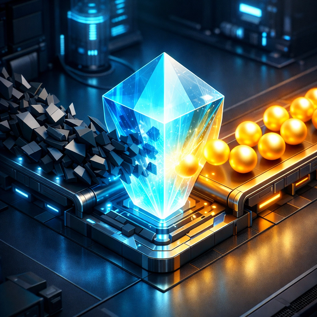 Data refinery transforming raw data into high-quality conversion signals for PPC ROI optimization.