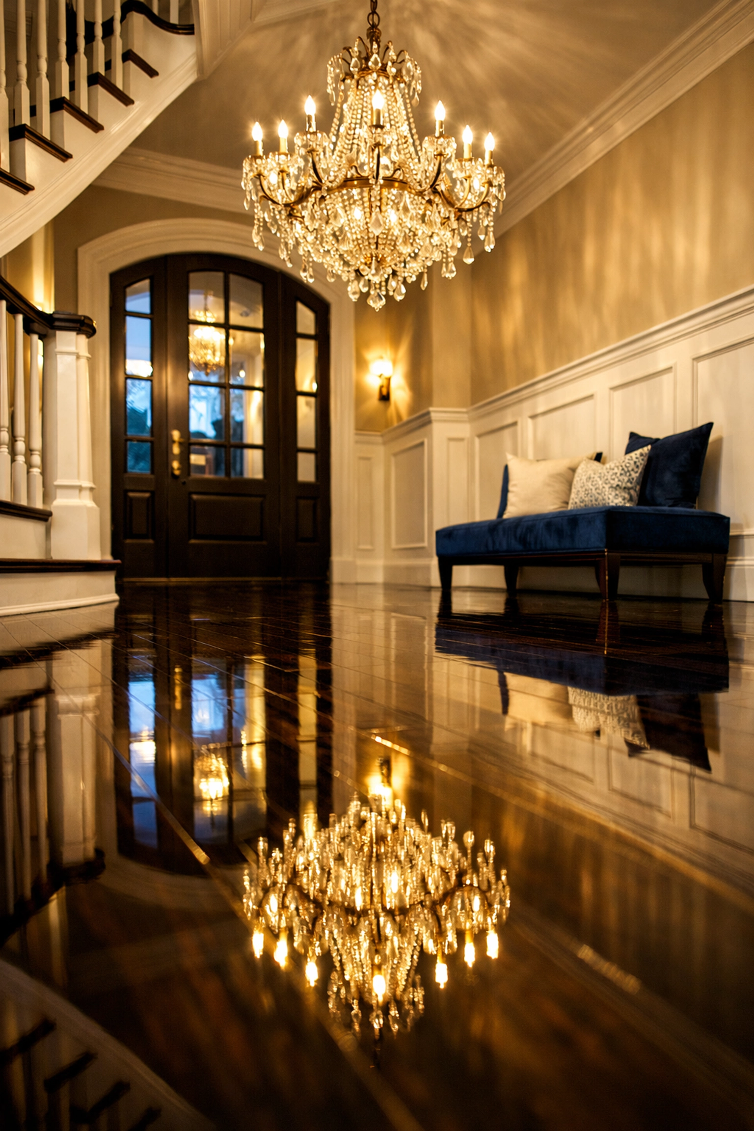 Grand Dover estate entryway with sparkling floors after residential cleaning Massachusetts.