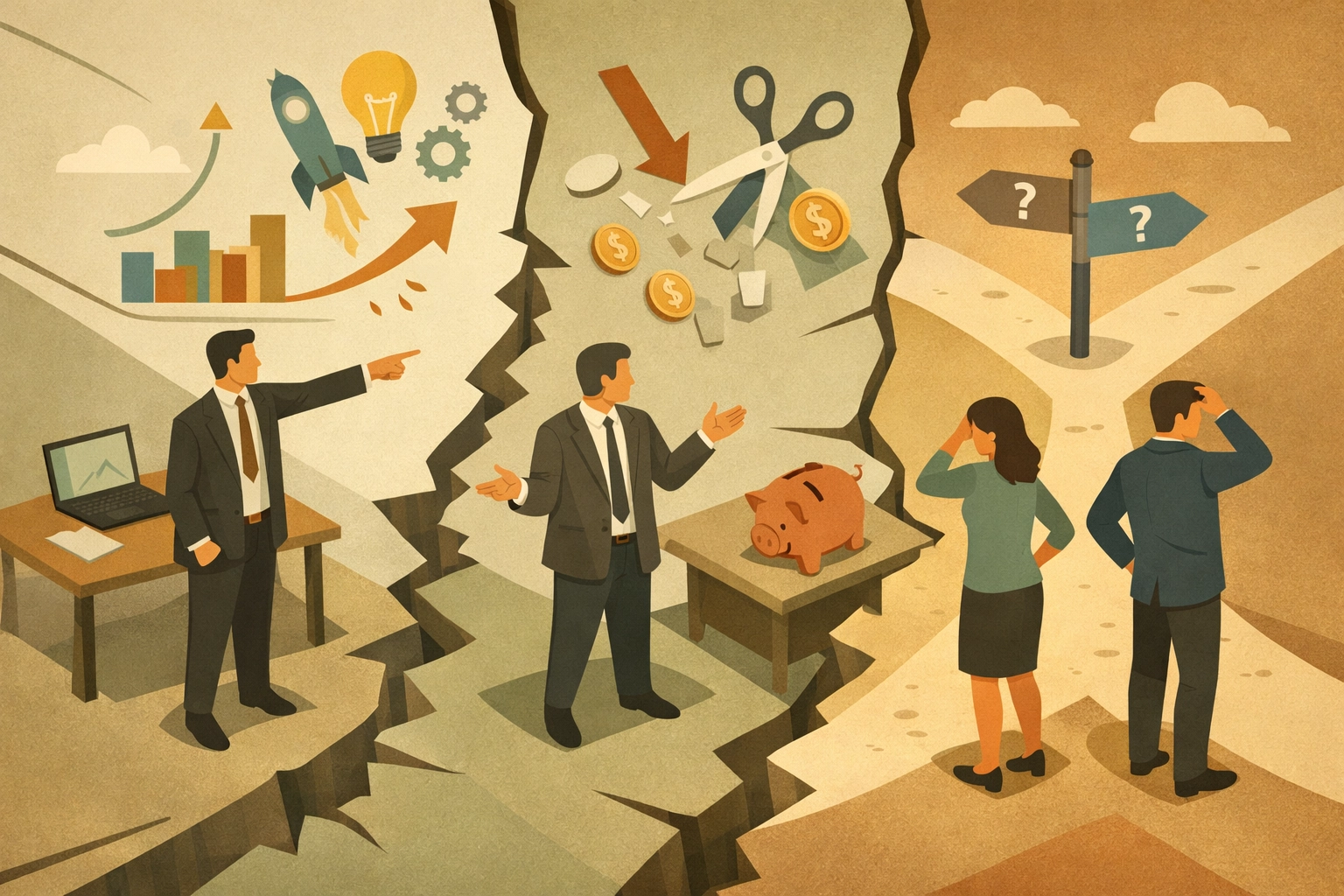 Leadership misalignment: executives giving contradictory directions while employees stand confused