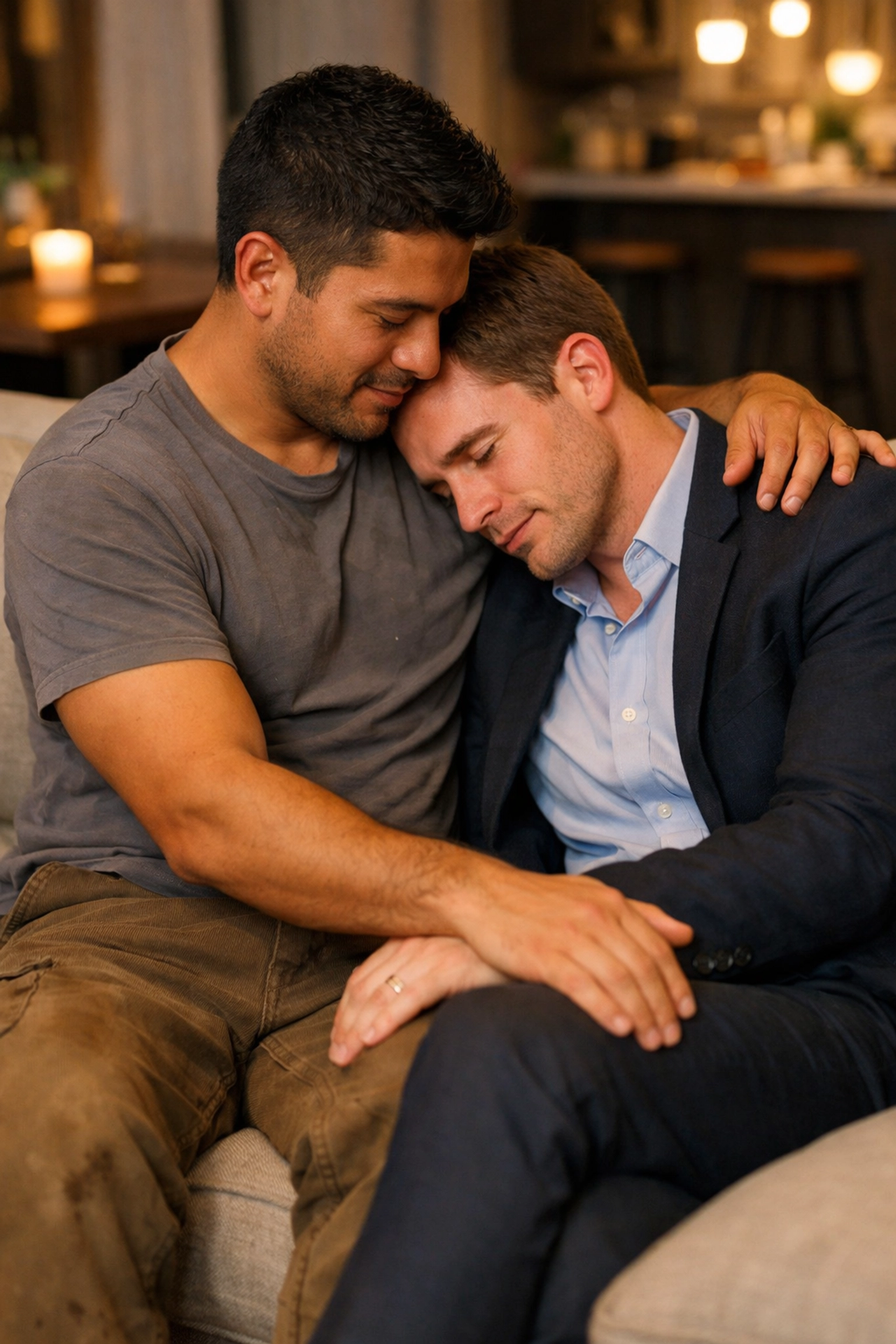 Tender moment between two men from different classes - MM romance emotional connection scene