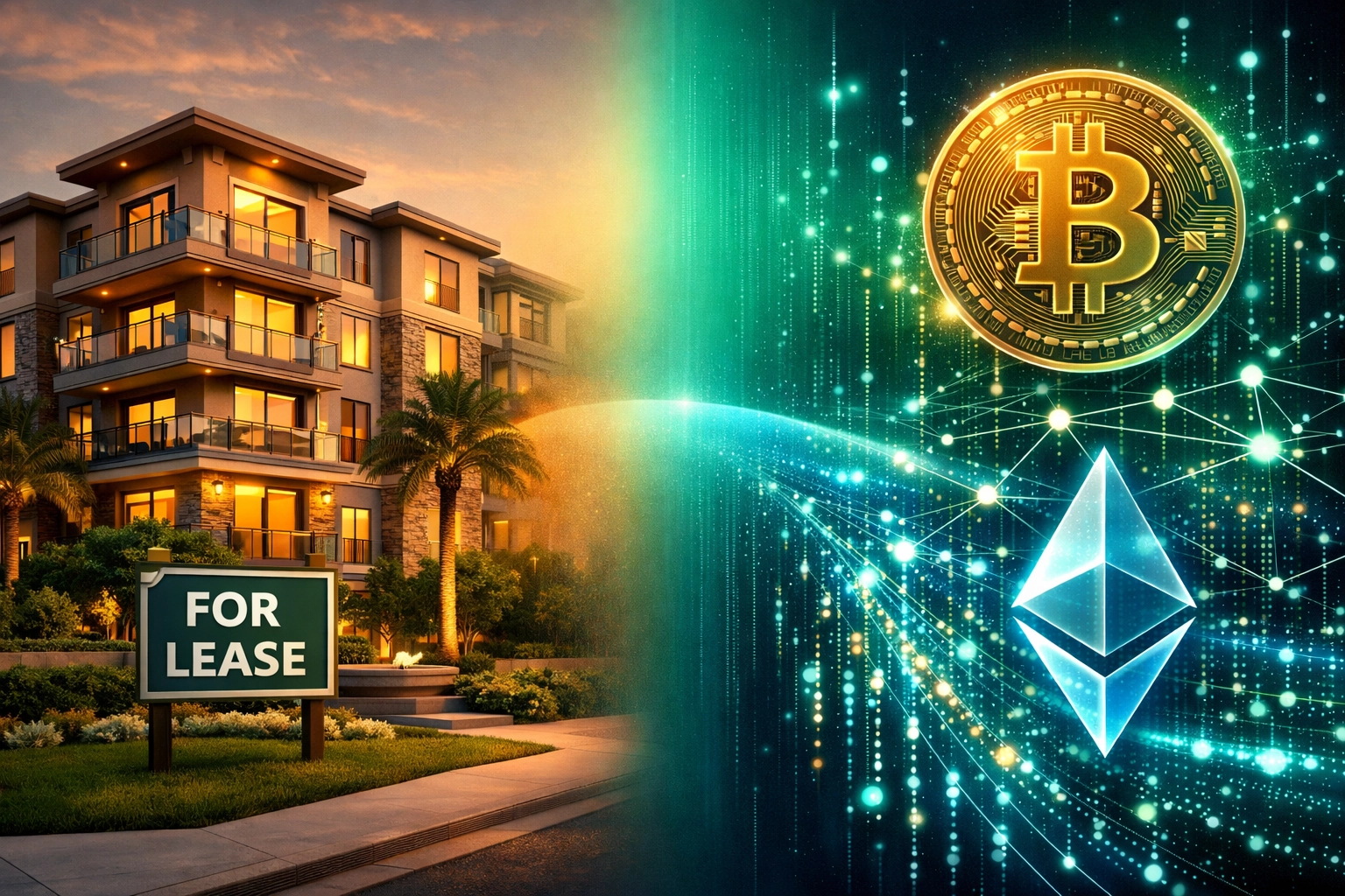 Real estate building and cryptocurrency symbols illustrating diversified alternative investments