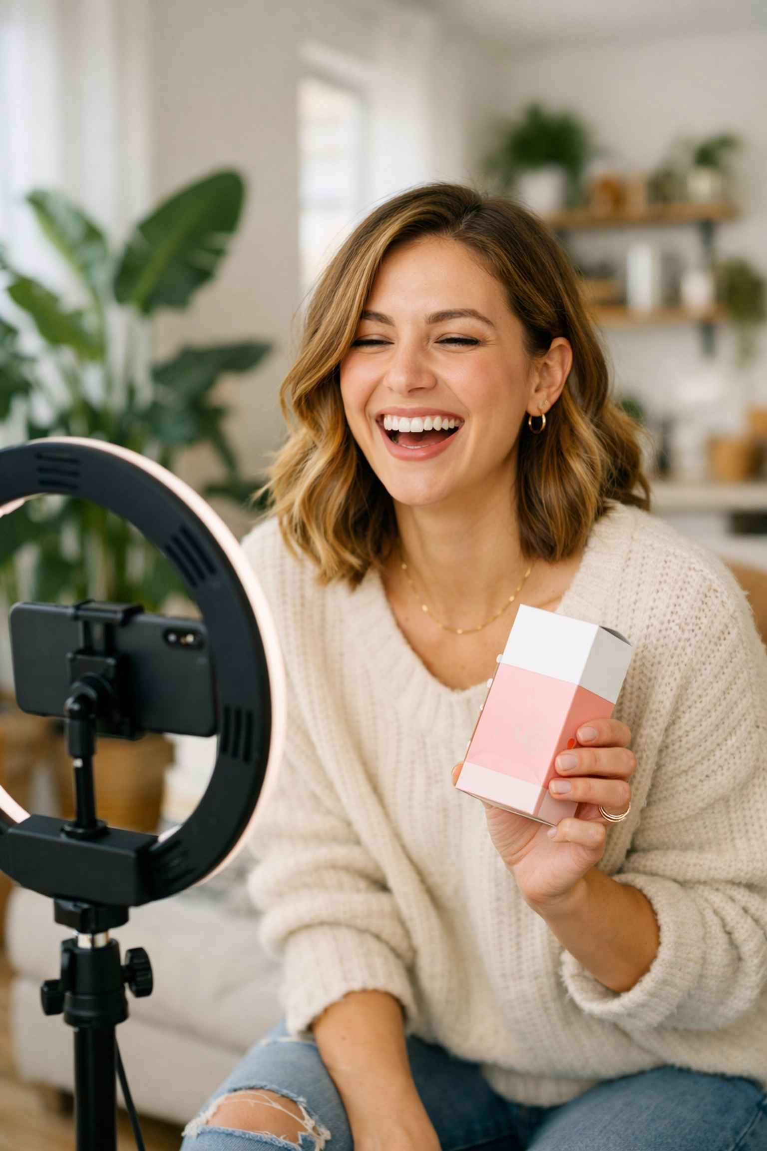 A social media influencer recording a product video to build local trust for global brands.