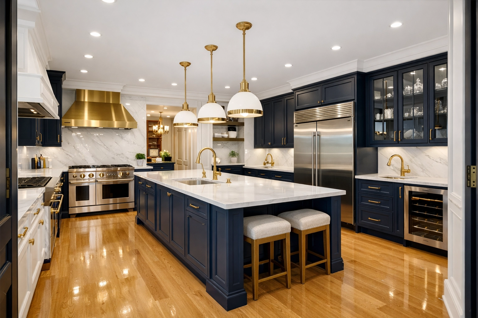 A move-in ready luxury kitchen after professional post-construction cleaning in Massachusetts.