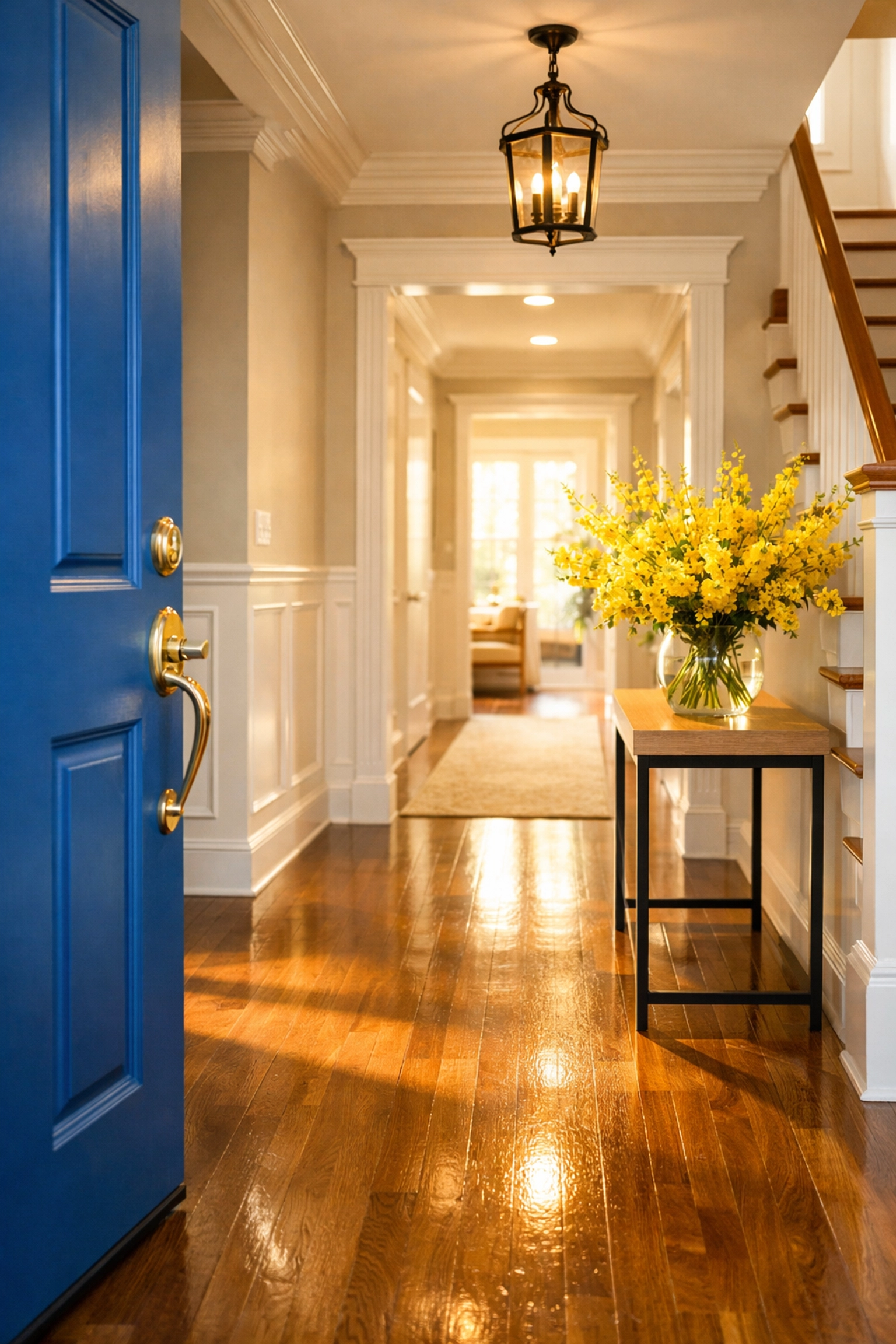 Welcoming Westford home entrance with buffed floors after a professional weekly house cleaning service.