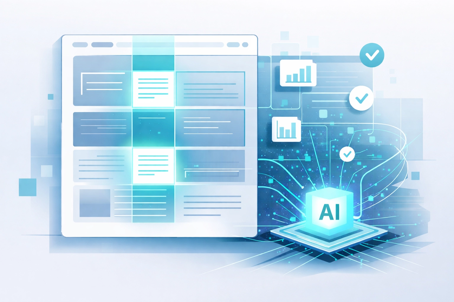 AI system analyzing webpage content chunks to determine relevance and citation potential
