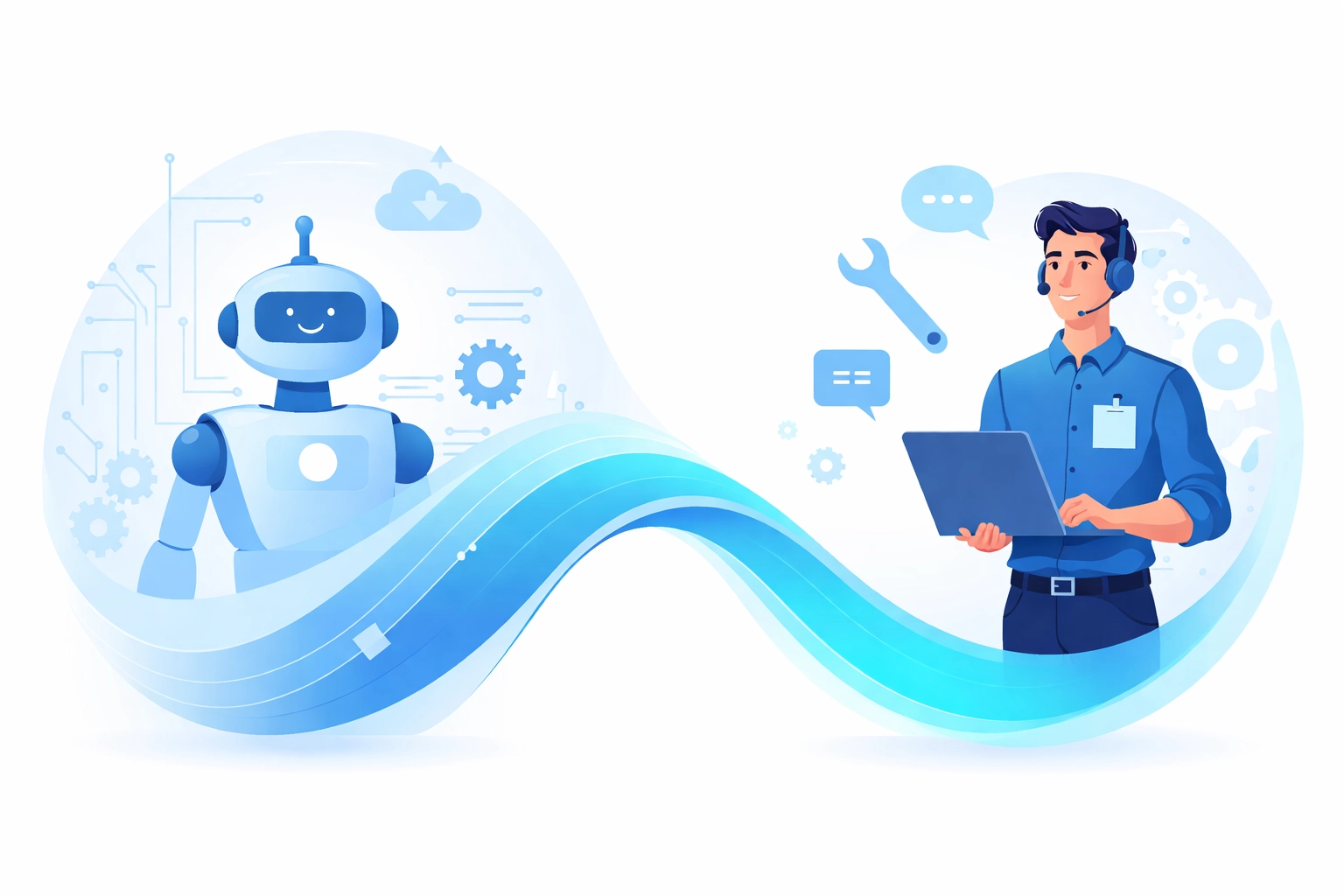 Illustration of smooth transition from automated IT support to expert human assistance