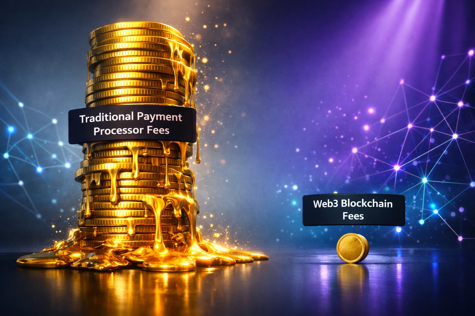 Cost comparison showing Web3 payment fees vs traditional processor fees for merchants
