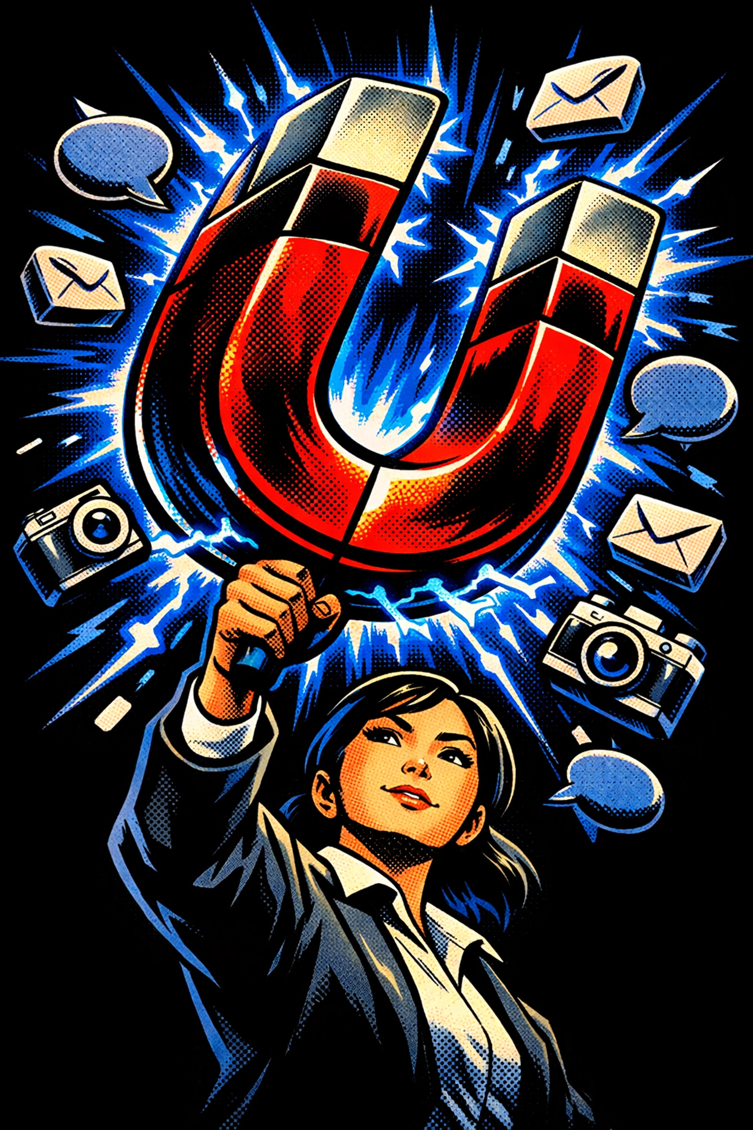 GoHighLevel unified inbox illustrated as a magnet pulling messages from different social media channels.