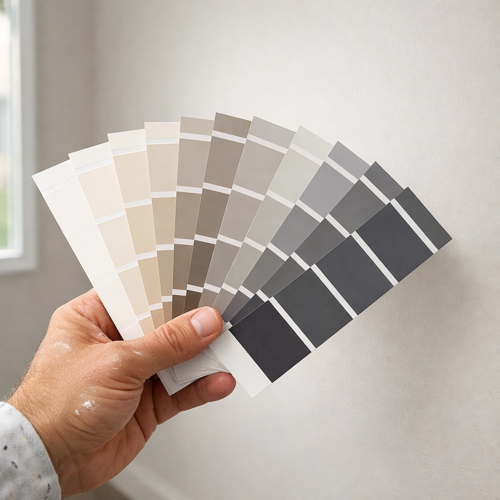 Paint colour samples for interior decorating consultation in Cheltenham home