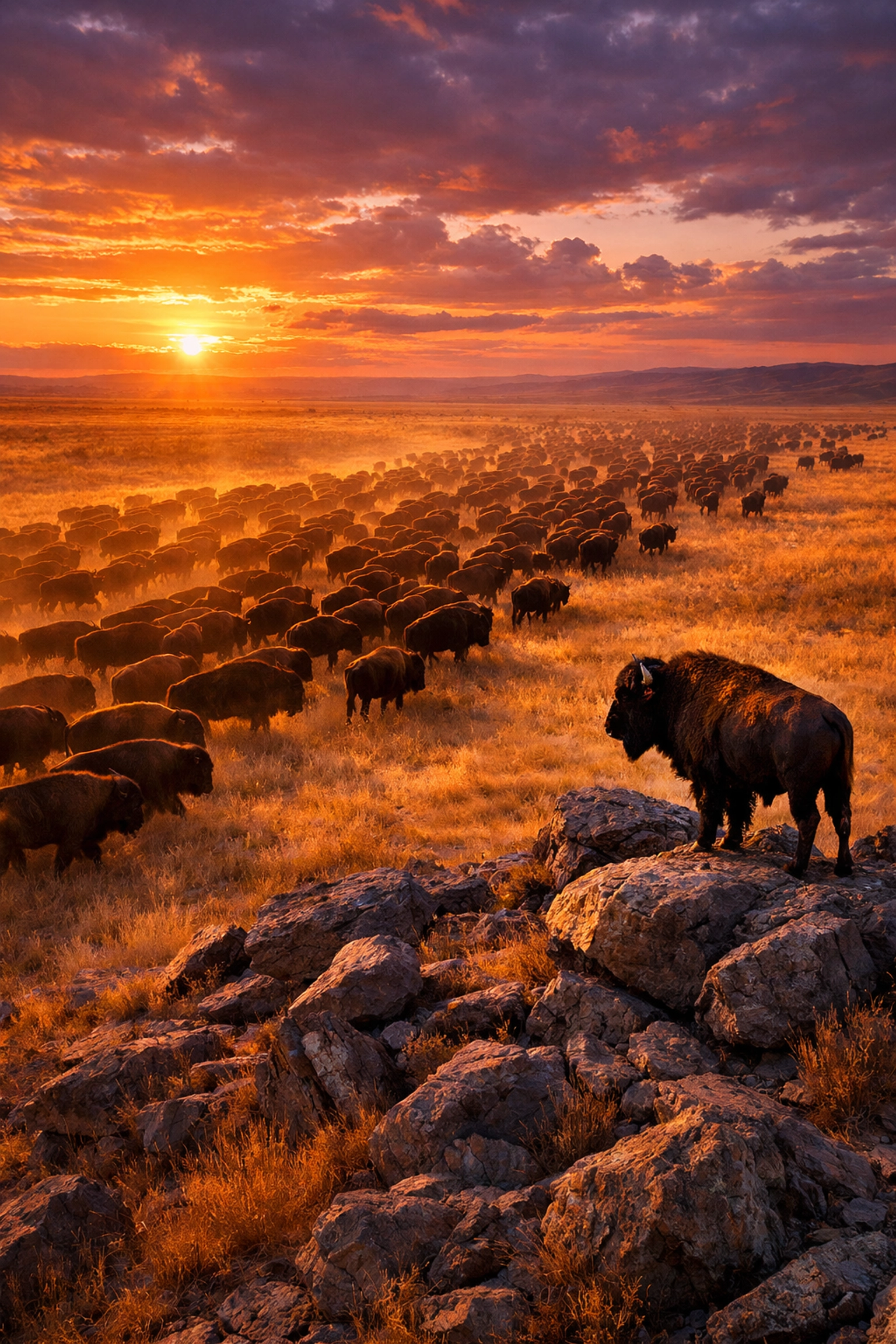 Lone buffalo stands apart from herd illustrating contrarian institutional investment strategy