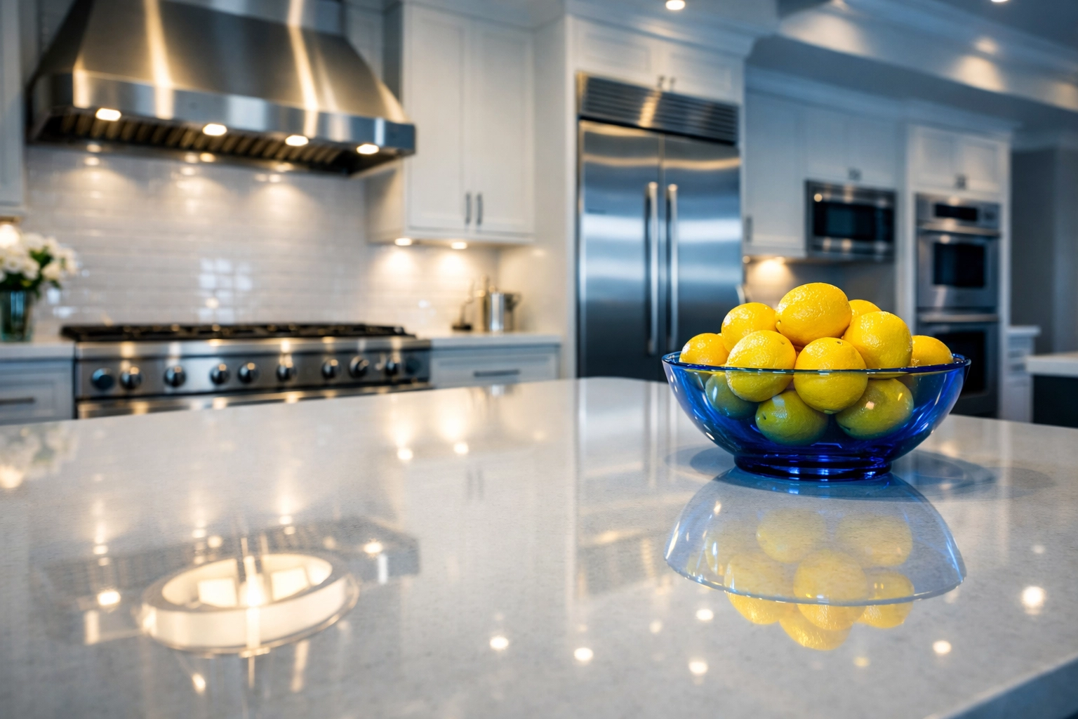 Spotless kitchen with gleaming countertops following a professional move-in/move-out cleaning Lowell service.